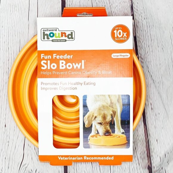 NEW OUTWARD HOUND ORANGE FUN FEEDER SLO BOWL LARGE/REGULAR - Picture 1 of 3